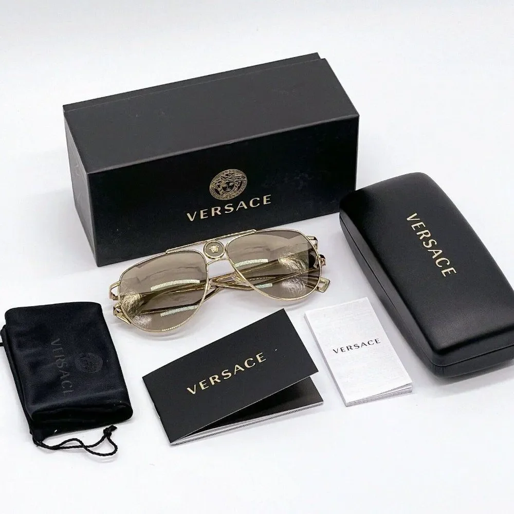 New Versace Gold Aviator Unisex Sunglasses